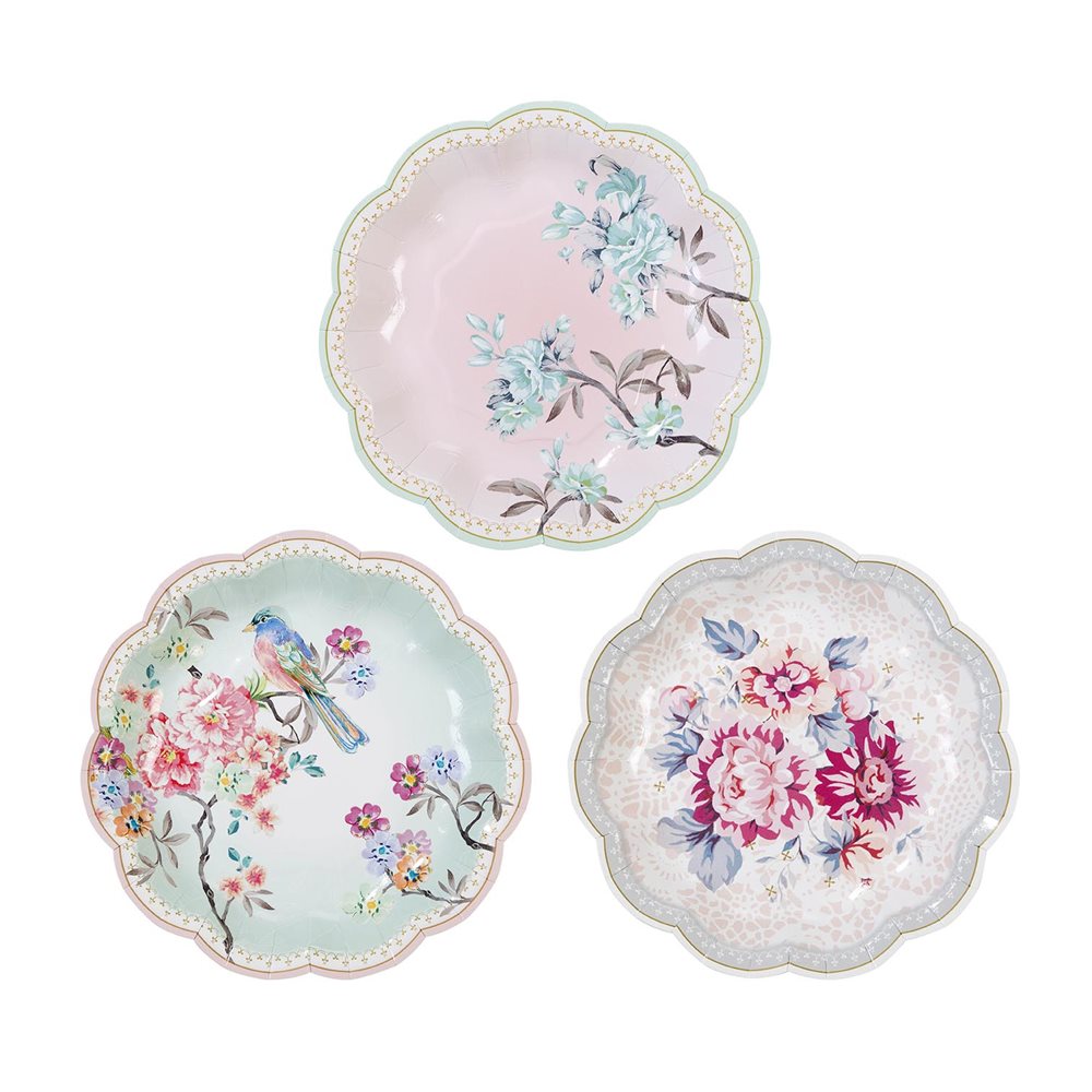 12 Luxury Vintage Style Afternoon Tea Party paper Plates Shabby Chic